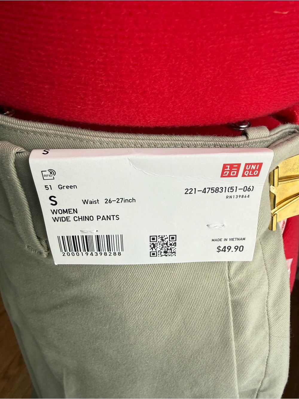 NWT Uniqlo Khaki Wide Leg Chino Pants - Picture 5 of 7